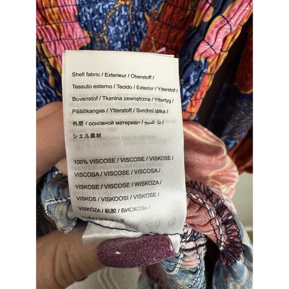 NWT Farm Rio Navy‎ Garden Smocked Mini Dress Size S Lenzing Ecovero Floral Boho - Picture 11 of 14